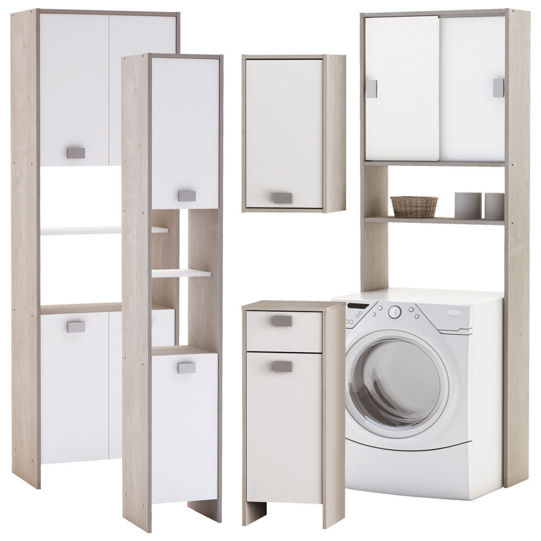 Badschrank HAWAII Eiche Weiß Hochschrank Hängeschrank Unterschrank