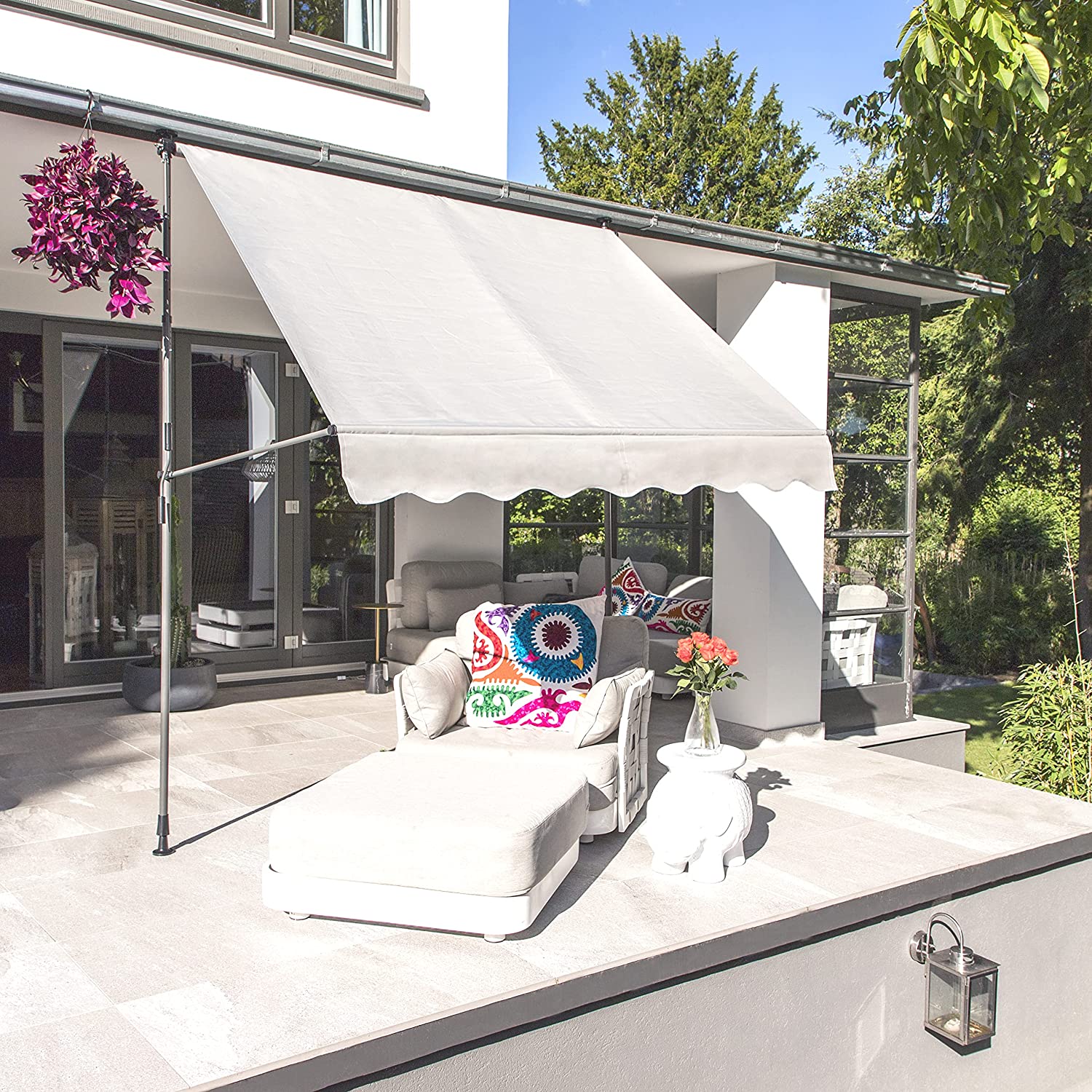 markisen blau Einziehbare Markise Weiß 350 x 250 cm aus Polyester Aluminium mit Fernbedienung wetterfeste Outdoor Sonnenschutz Terrasse Garten epos:size:0-2 Months Kassettenmarkise Sonnino 4x3 Stoff Ausführung:Reissverschluss links